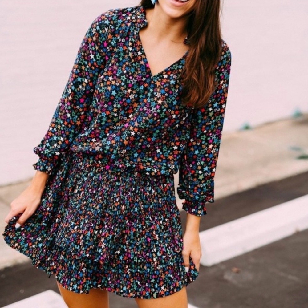 Current Air Colorful Star Print Pleated Dress
